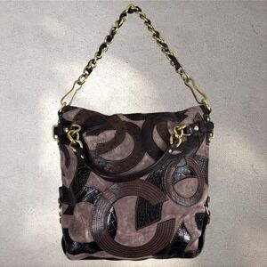 Y2K COACH ❀ LIMITED ED BROOKE #14340 INLAID C SUEDE TAUPE BROWN HOBO HANDBAG ❀
